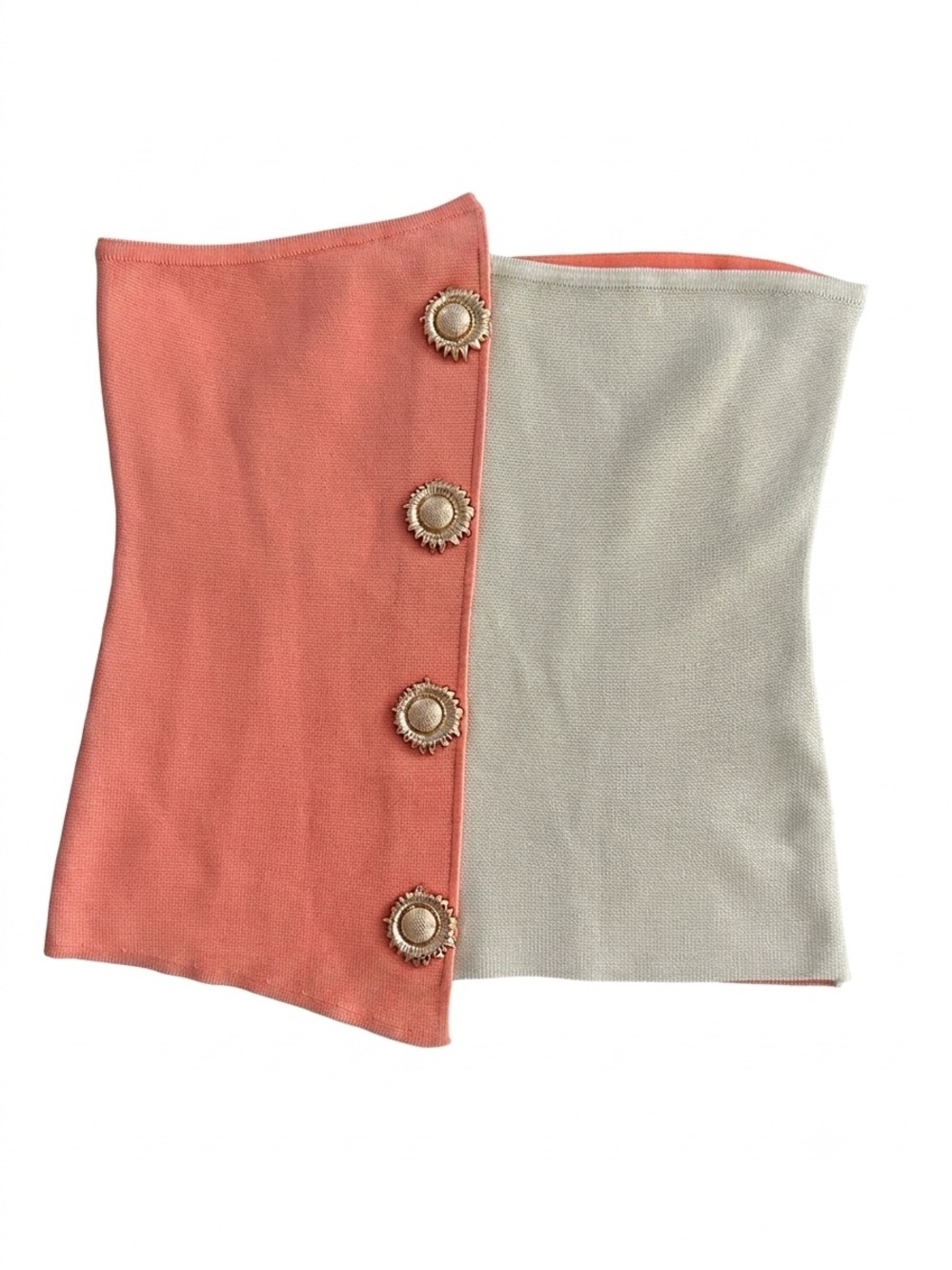 GALITA Colorblock Strapless Knit Tube Top Coral Beige Gold Sun Buttons M NWT